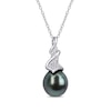 Thumbnail Image 0 of 9.0-9.5mm Baroque Black Tahitian Cultured Pearl and 0.085 CT. T.W. Diamond Swirl Pendant in Sterling Silver