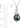 9.0-9.5mm Baroque Black Tahitian Cultured Pearl and 0.085 CT. T.W. Diamond Swirl Pendant in Sterling Silver