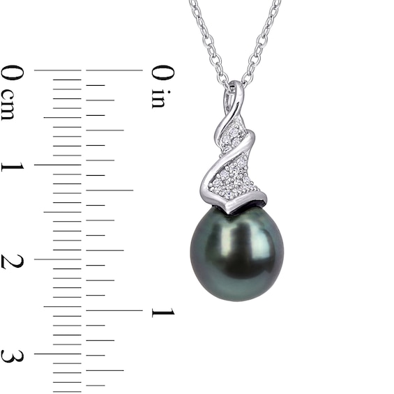 9.0-9.5mm Baroque Black Tahitian Cultured Pearl and 0.085 CT. T.W. Diamond Swirl Pendant in Sterling Silver