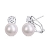 11.0-12.0mm Freshwater Cultured Pearl and 5.0mm White Topaz Stud Earrings in Sterling Silver