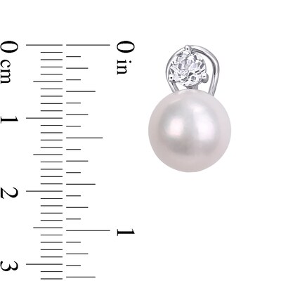 11.0-12.0mm Freshwater Cultured Pearl and 5.0mm White Topaz Stud Earrings in Sterling Silver