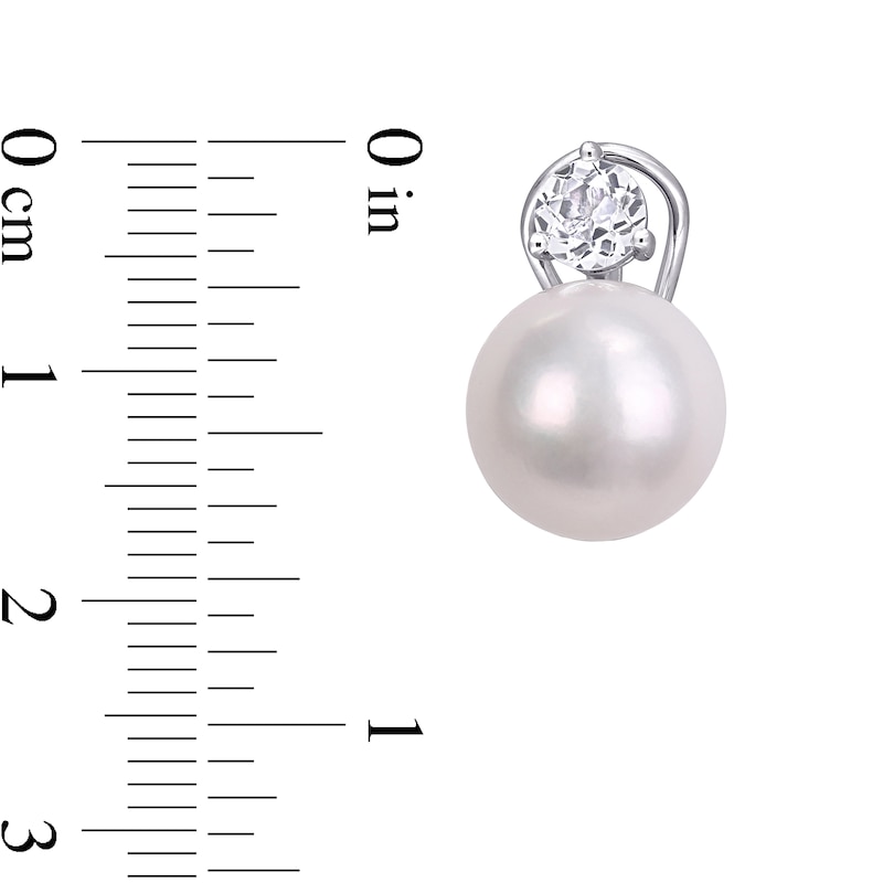 11.0-12.0mm Freshwater Cultured Pearl and 5.0mm White Topaz Stud Earrings in Sterling Silver|Peoples Jewellers