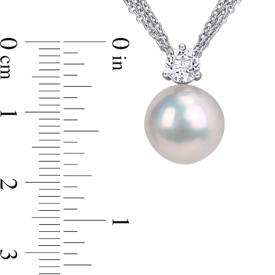 11.0-12.0mm Freshwater Cultured Pearl and 5.0mm White Topaz Triple Strand Pendant in Sterling Silver