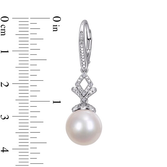 11.0-12.0mm Freshwater Cultured Pearl and 0.05 CT. T.W. Diamond Bead Drop Earrings in Sterling Silver