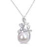 11.0-12.0mm Freshwater Cultured Pearl and 0.065 CT. T.W. Diamond Flower Pendant in Sterling Silver