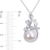 Thumbnail Image 2 of 11.0-12.0mm Freshwater Cultured Pearl and 0.065 CT. T.W. Diamond Flower Pendant in Sterling Silver