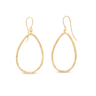 35.0 x 30.0mm Diamond-Cut Teardrop Hoop Earrings in 10K Gold