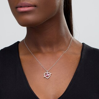 Lab-Created Ruby and Pink and White Sapphire Heart with Arrow Pendant in Sterling Silver and 14K Rose Gold Plate