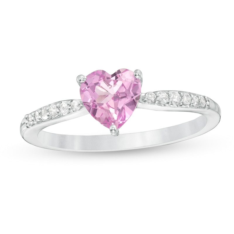 6.0mm Heart-Shaped Lab-Created Pink and White Sapphire Ring in Sterling Silver