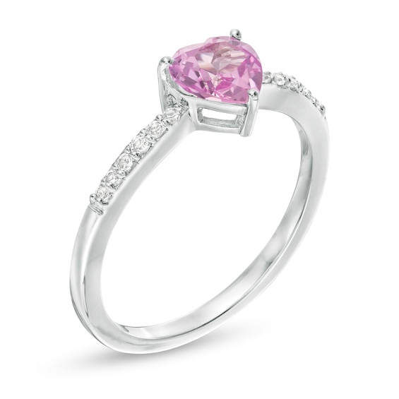 6.0mm Heart-Shaped Lab-Created Pink and White Sapphire Ring in Sterling Silver