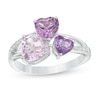 Thumbnail Image 0 of Multi-Colour Amethyst and Diamond Accent Heart Trio Split Shank Ring in Sterling Silver