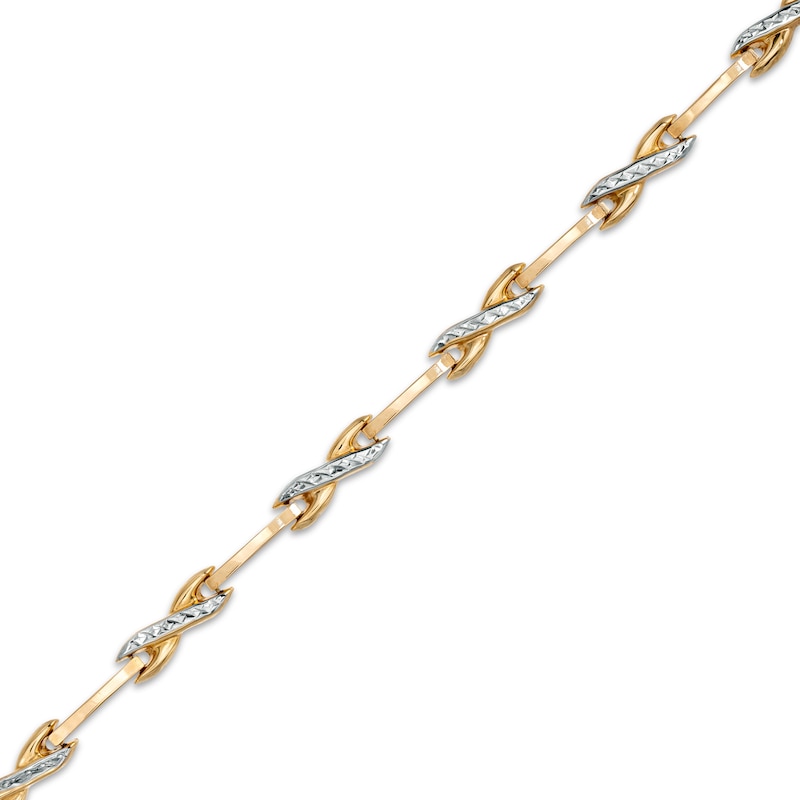 Diamond-Cut "X" Link Bracelet in 10K Two-Tone Gold - 7.25"