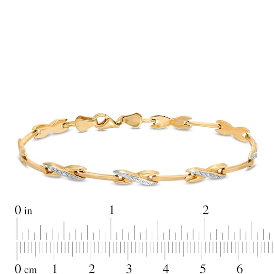 Diamond-Cut "X" Link Bracelet in 10K Two-Tone Gold - 7.25"