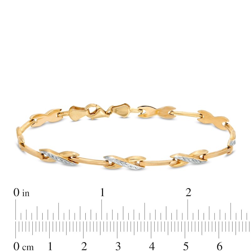 Diamond-Cut "X" Link Bracelet in 10K Two-Tone Gold - 7.25"|Peoples Jewellers