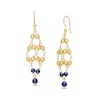 Thumbnail Image 0 of Navy Blue Enamel and Diamond-Cut Bead Drop Earrings in 14K Gold