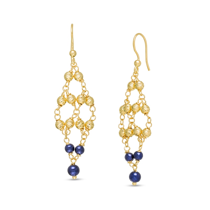 Navy Blue Enamel and Diamond-Cut Bead Drop Earrings in 14K Gold|Peoples Jewellers