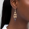 Thumbnail Image 1 of Navy Blue Enamel and Diamond-Cut Bead Drop Earrings in 14K Gold