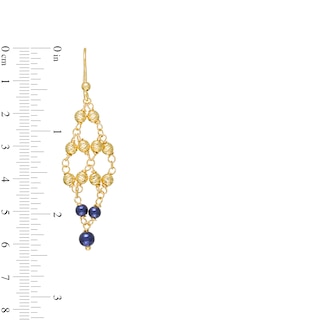 Navy Blue Enamel and Diamond-Cut Bead Drop Earrings in 14K Gold