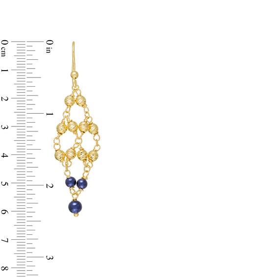 Navy Blue Enamel and Diamond-Cut Bead Drop Earrings in 14K Gold