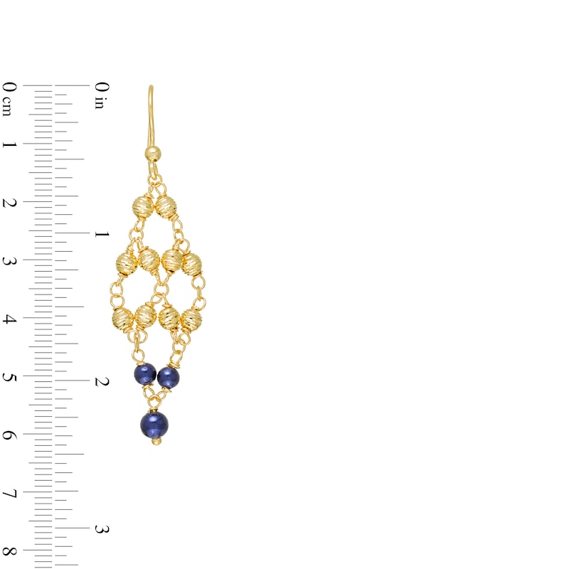 Navy Blue Enamel and Diamond-Cut Bead Drop Earrings in 14K Gold