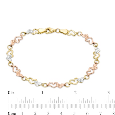 Interlocking Hearts Link Bracelet in 10K Tri-Tone Gold - 7.25"