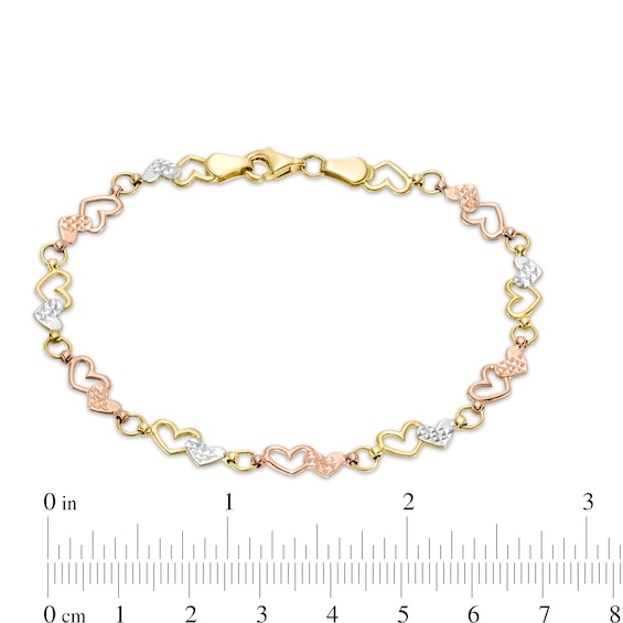 Interlocking Hearts Link Bracelet in 10K Tri-Tone Gold - 7.25"