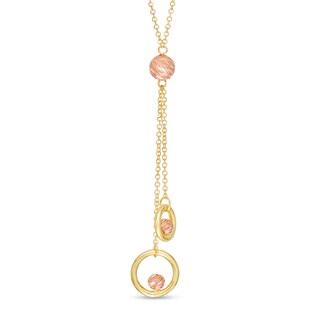 Double Circle and Bead Drop Necklace in 14K Two-Tone Gold - 17"