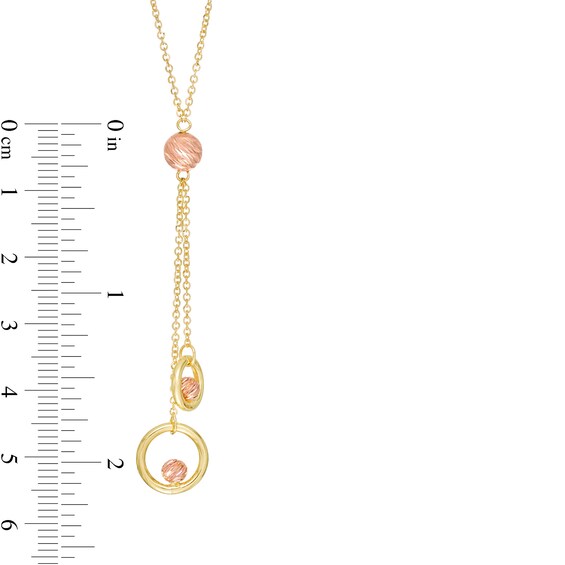 Double Circle and Bead Drop Necklace in 14K Two-Tone Gold - 17"