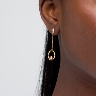 Circle and Bead Dangle Drop Earrings in 14K Two-Tone Gold