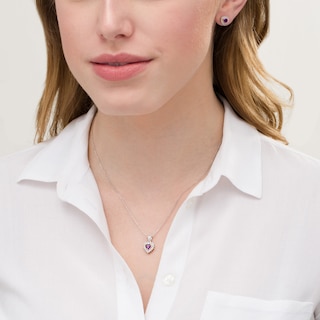 Amethyst and Lab-Created White Sapphire Heart Pendant and Stud Earrings Set in Sterling Silver and 14K Rose Gold Plate