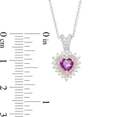 Amethyst and Lab-Created White Sapphire Heart Pendant and Stud Earrings Set in Sterling Silver and 14K Rose Gold Plate