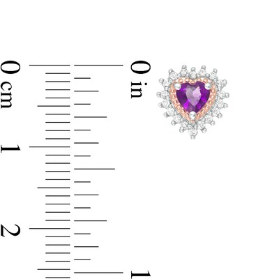 Amethyst and Lab-Created White Sapphire Heart Pendant and Stud Earrings Set in Sterling Silver and 14K Rose Gold Plate