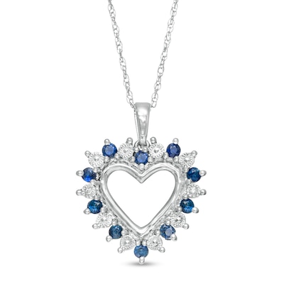 Blue Sapphire and Diamond Accent Shadow Heart Pendant in 10K White Gold