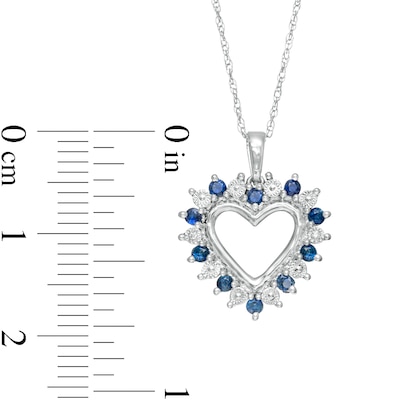 Blue Sapphire and Diamond Accent Shadow Heart Pendant in 10K White Gold