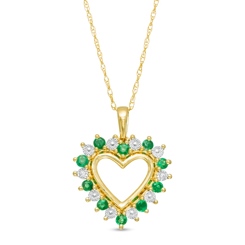 Emerald and Diamond Accent Shadow Heart Pendant in 10K Gold|Peoples Jewellers