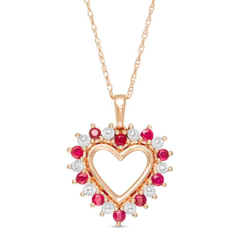 Ruby and Diamond Accent Shadow Heart Pendant in 10K Rose Gold|Peoples Jewellers