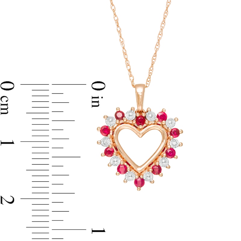 Ruby and Diamond Accent Shadow Heart Pendant in 10K Rose Gold