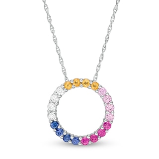 Lab-Created Multi-Colour Sapphire Circle Pendant in Sterling Silver