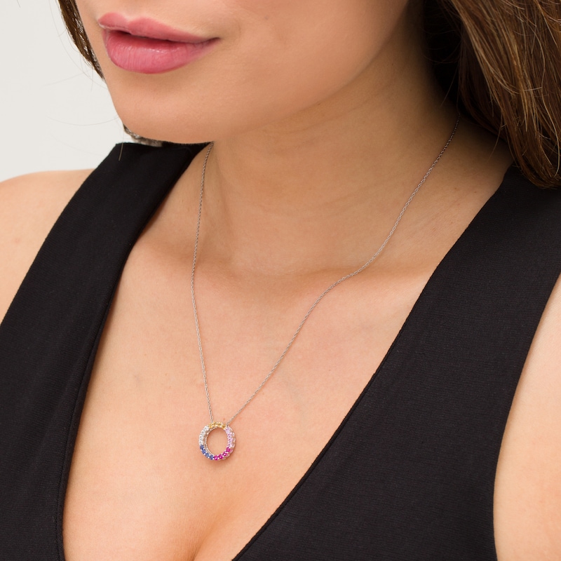 Lab-Created Multi-Colour Sapphire Circle Pendant in Sterling Silver