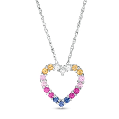 Lab-Created Multi-Colour Sapphire Heart Pendant in Sterling Silver