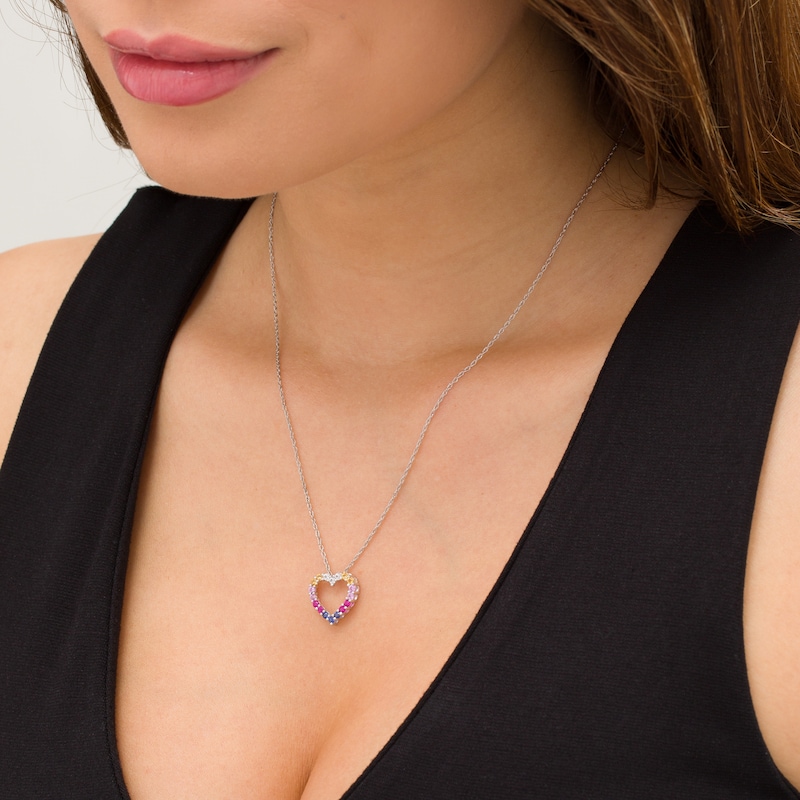 Lab-Created Multi-Colour Sapphire Heart Pendant in Sterling Silver|Peoples Jewellers