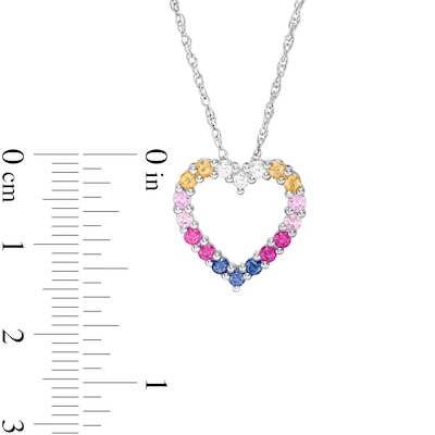 Lab-Created Multi-Colour Sapphire Heart Pendant in Sterling Silver