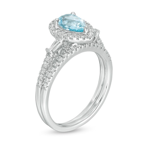 Pear-Shaped Aquamarine and 0.40 CT. T.W. Diamond Frame Bridal Set in 14K White Gold