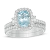 Cushion-Cut Aquamarine and 0.60 CT. T.W. Diamond Frame Bridal Set in 14K White Gold