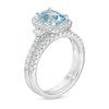 Cushion-Cut Aquamarine and 0.60 CT. T.W. Diamond Frame Bridal Set in 14K White Gold