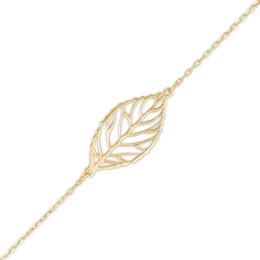 Italian Gold Leaf Cutout Bracelet in 14K Gold - 7.25&quot;