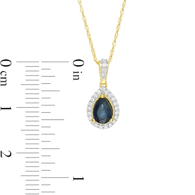 Pear-Shaped Blue Sapphire and 0.08 CT. T.W. Diamond Frame Pendant in 10K Gold