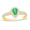 Pear-Shaped Emerald and 0.10 CT. T.W. Diamond Frame Ring in 10K Gold