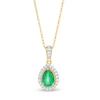 Pear-Shaped Emerald and 0.08 CT. T.W. Diamond Frame Pendant in 10K Gold