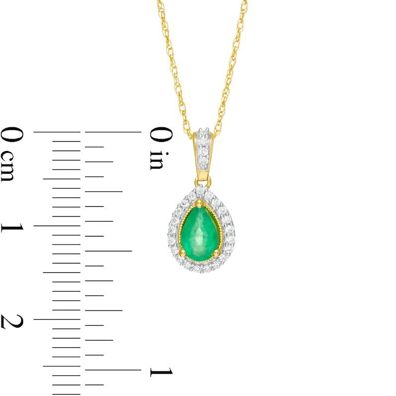 Pear-Shaped Emerald and 0.08 CT. T.W. Diamond Frame Pendant in 10K Gold